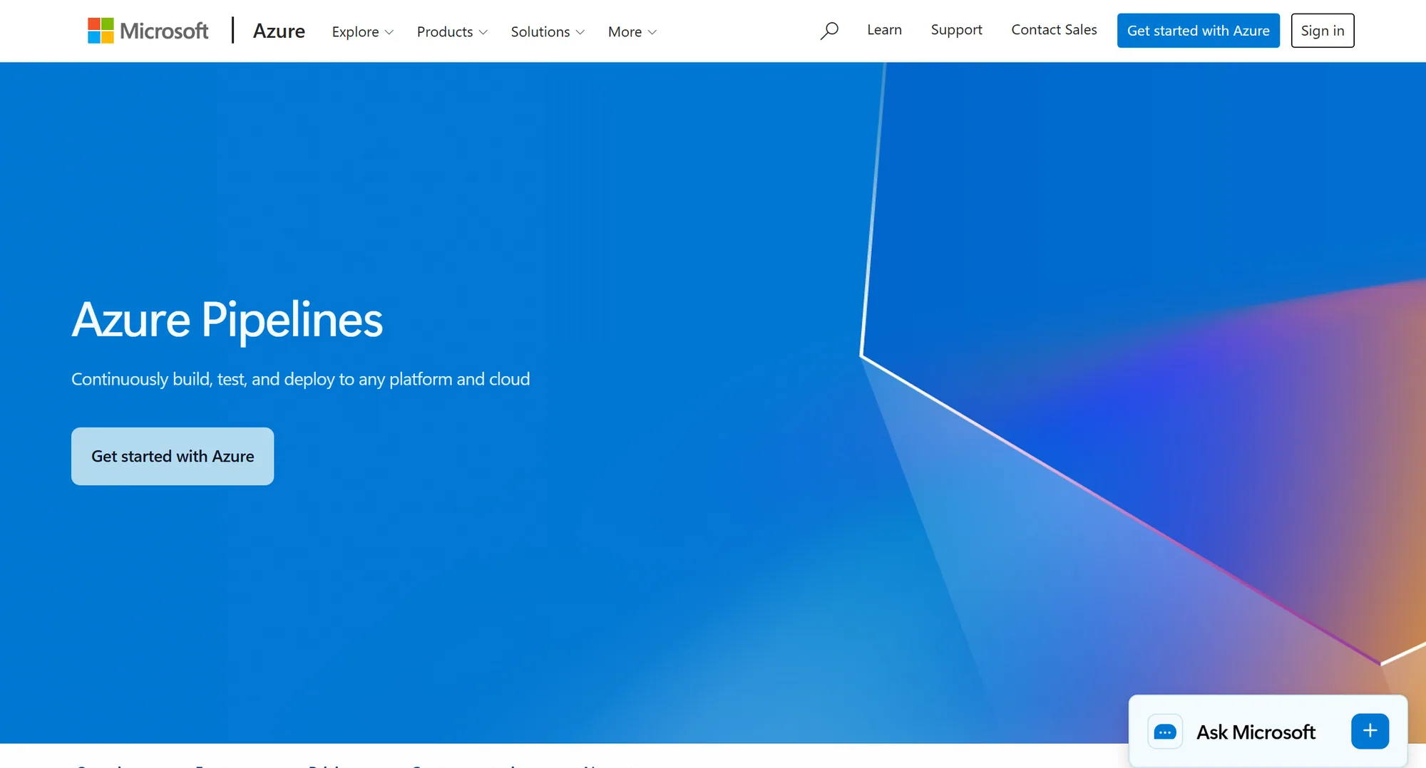 The Azure Pipelines homepage