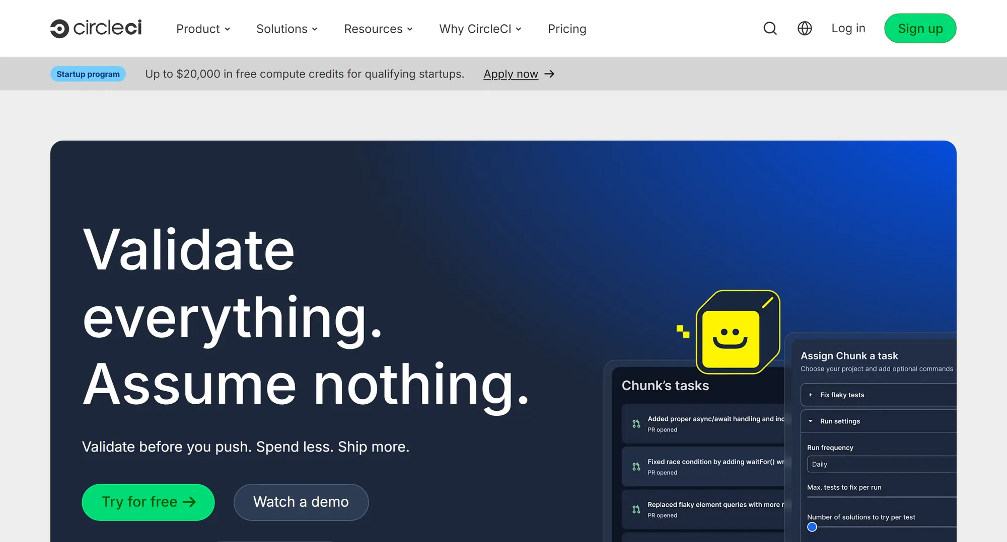 The CircleCI homepage