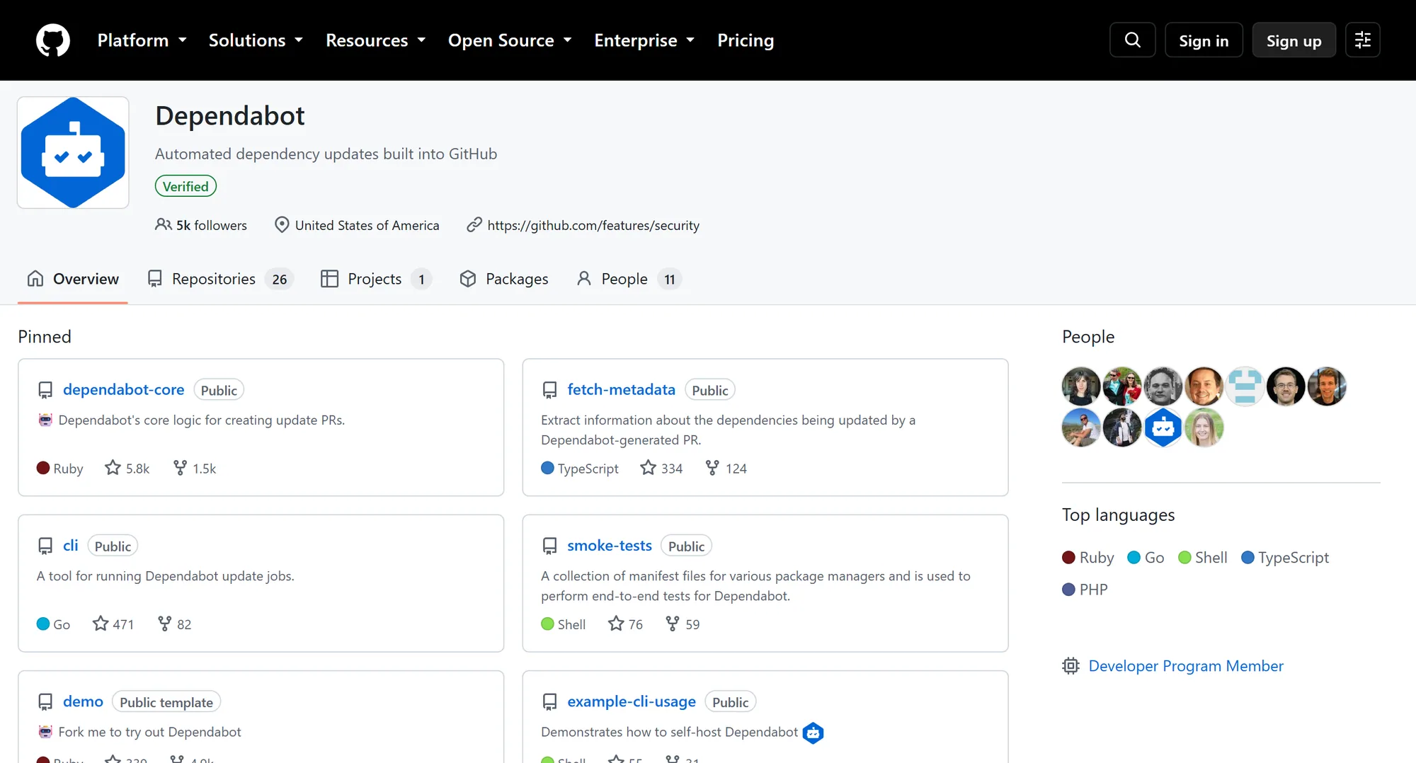 The Dependabot homepage