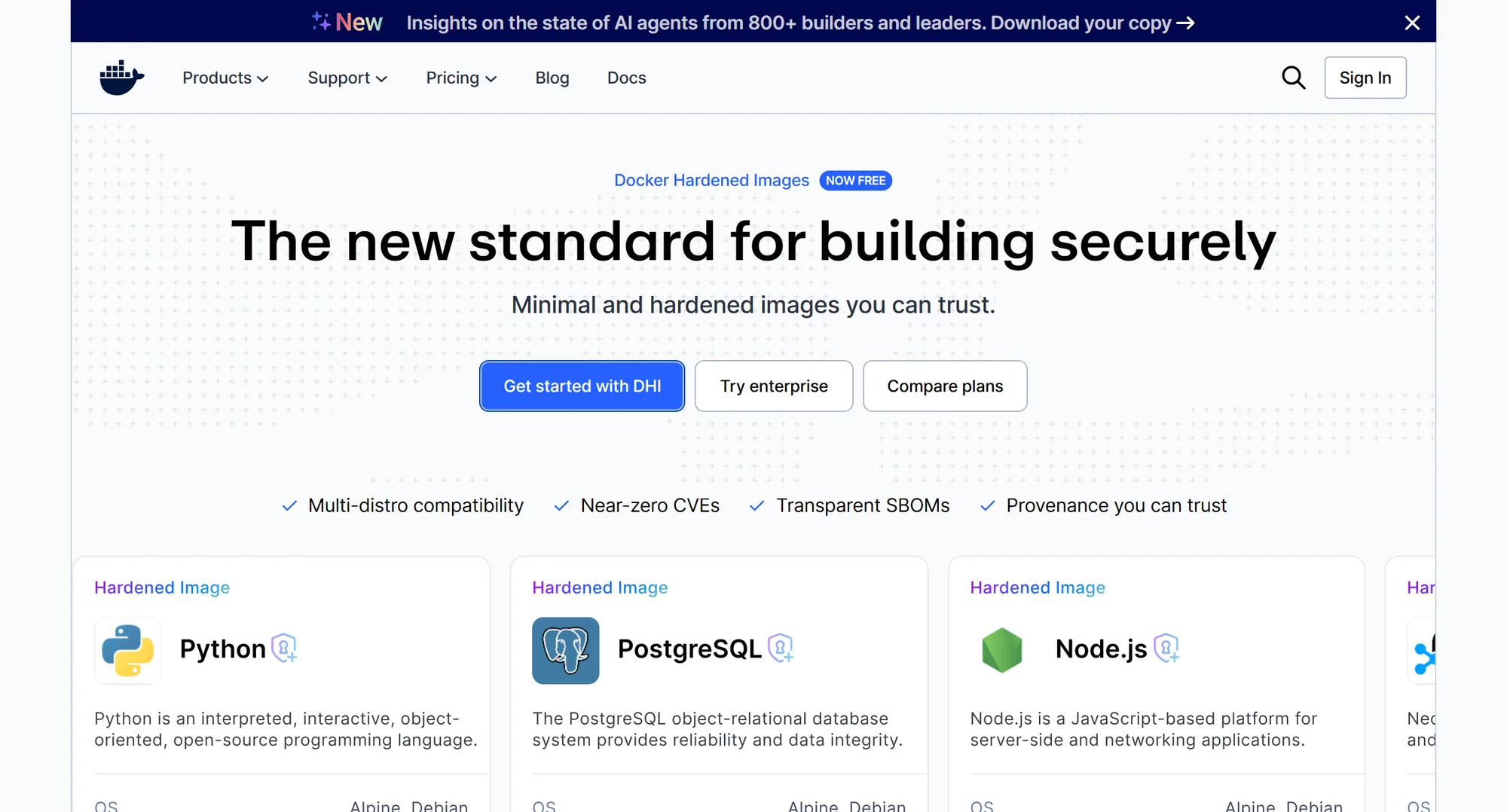 The Docker Hardened Images homepage