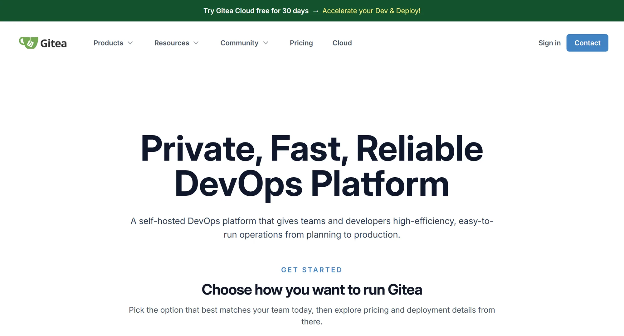 The Gitea homepage