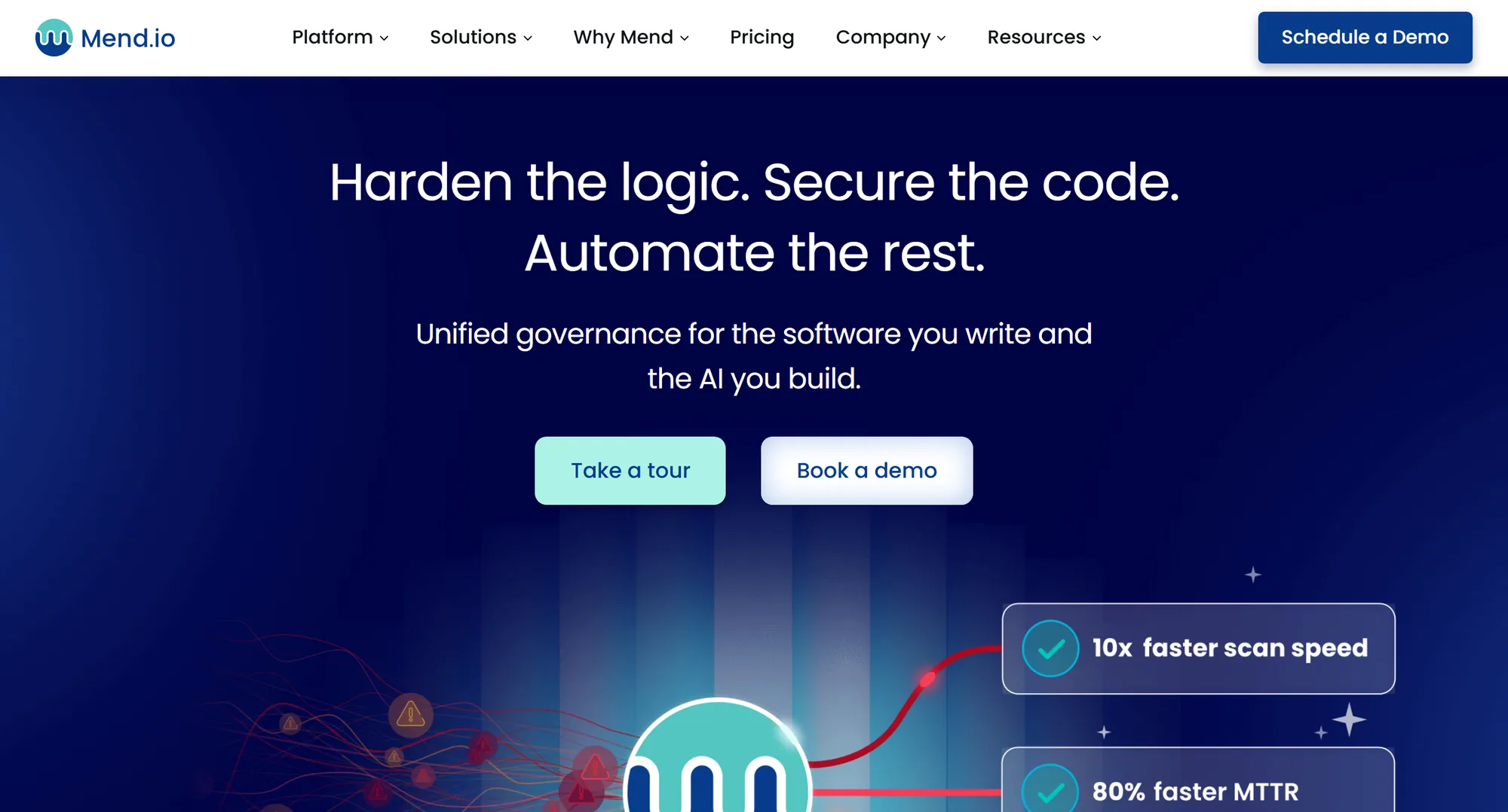 The Mend.io homepage