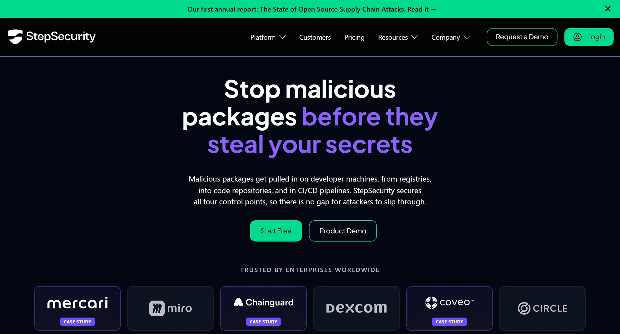 The StepSecurity homepage