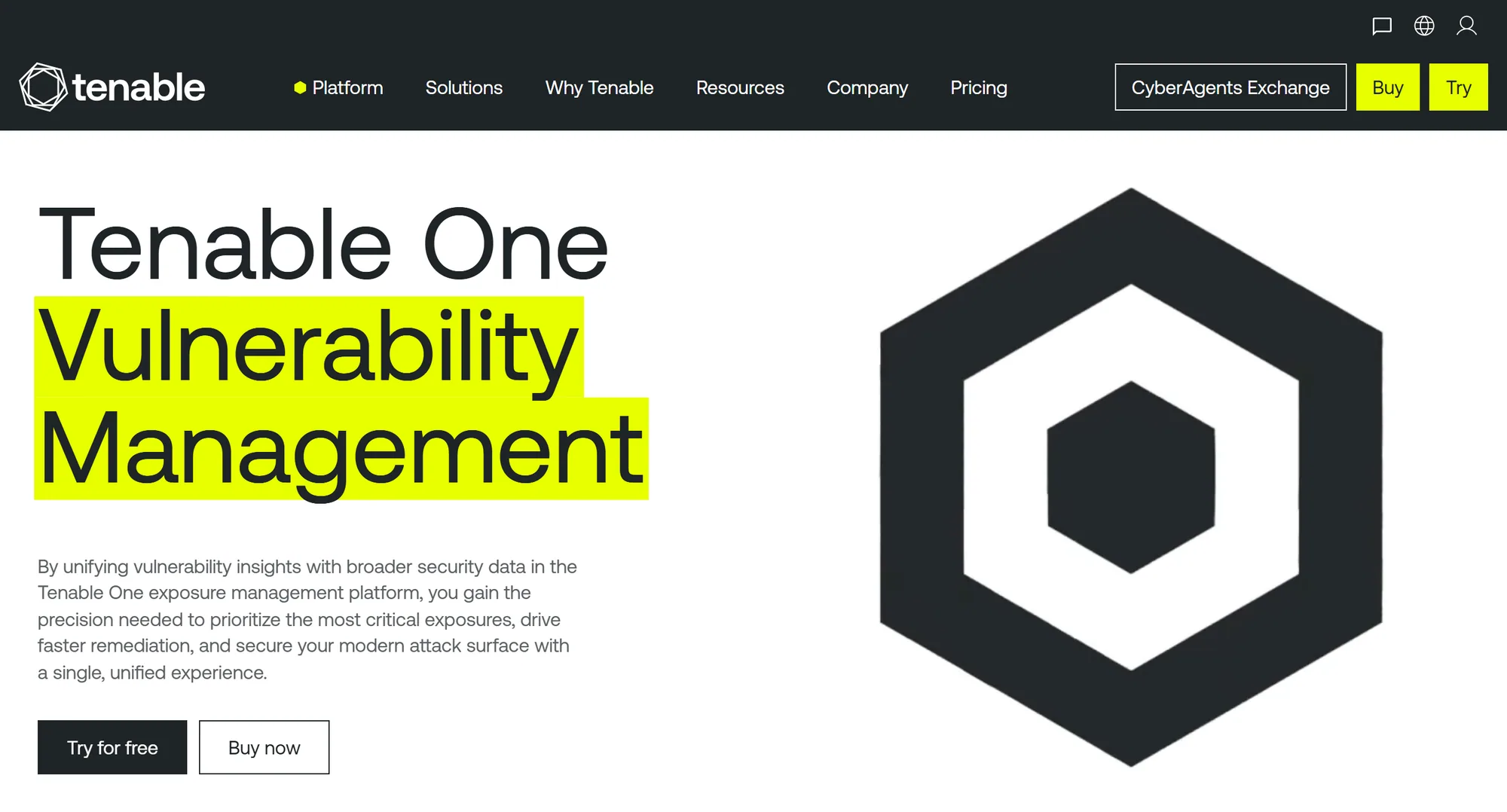 The Tenable Vulnerability Management homepage