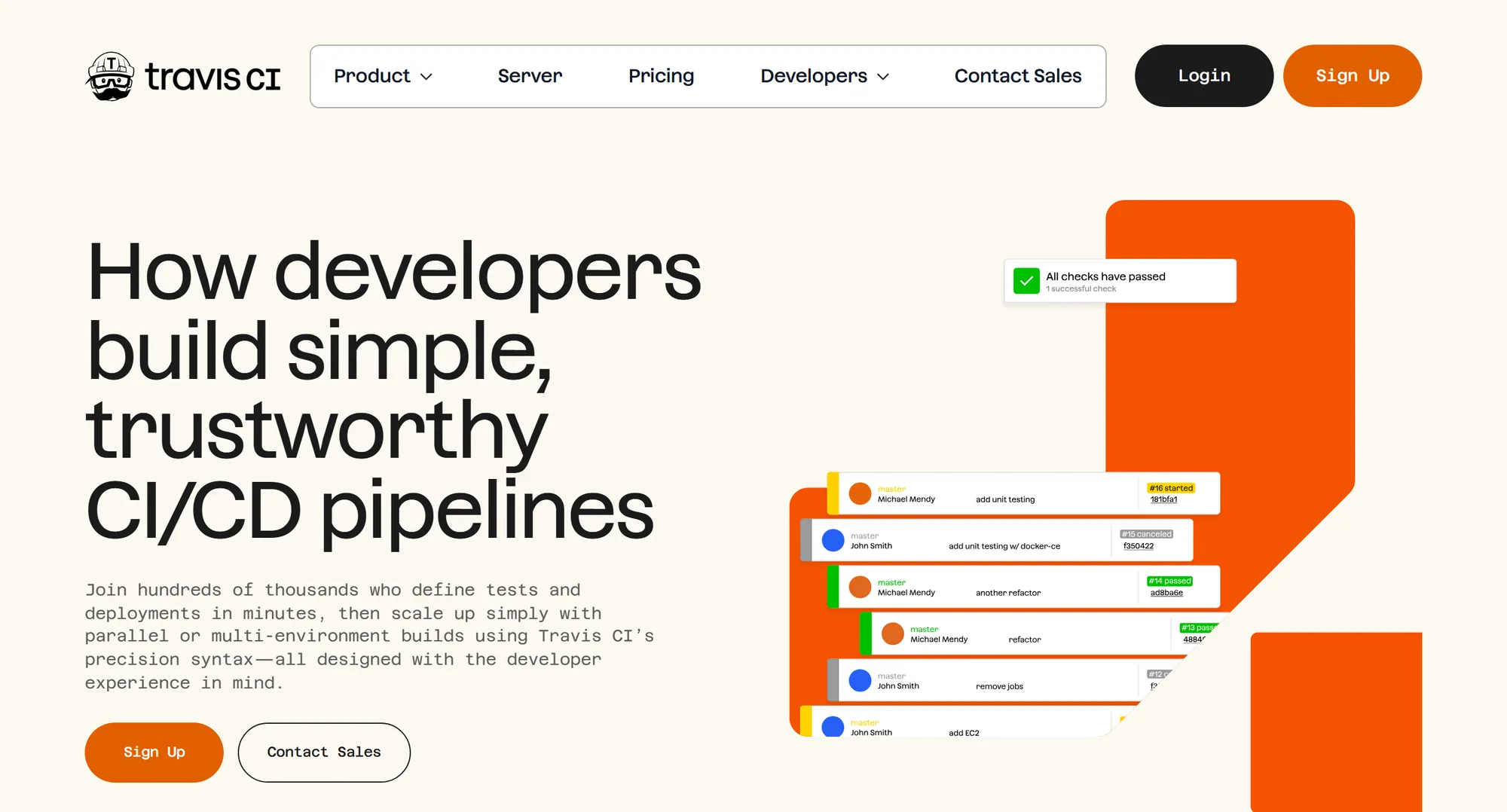 The Travis CI homepage